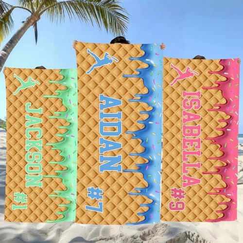 Personalized Ice Cream Drip Baseball Beach Towel with Names