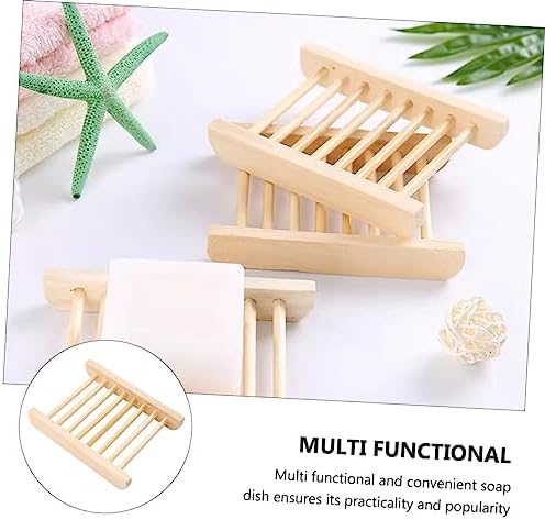 ULTECHNOVO 6Pcs Natural Wood Soap Dish Holder Drainer Tray