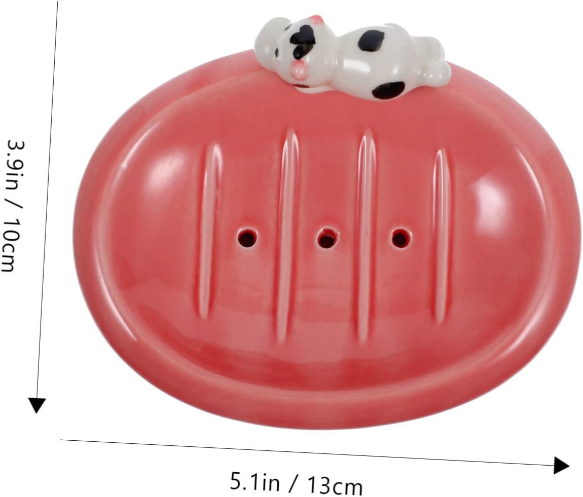 Unomor Cute Cow Ceramic Soap Dish Holder for Bathroom Kitchen