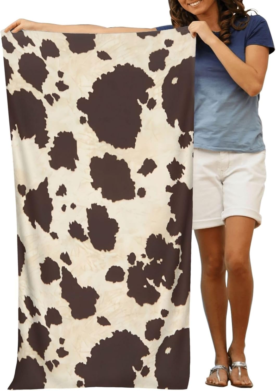 VOOHDDY Retro Cow Print Microfiber Beach Towel
