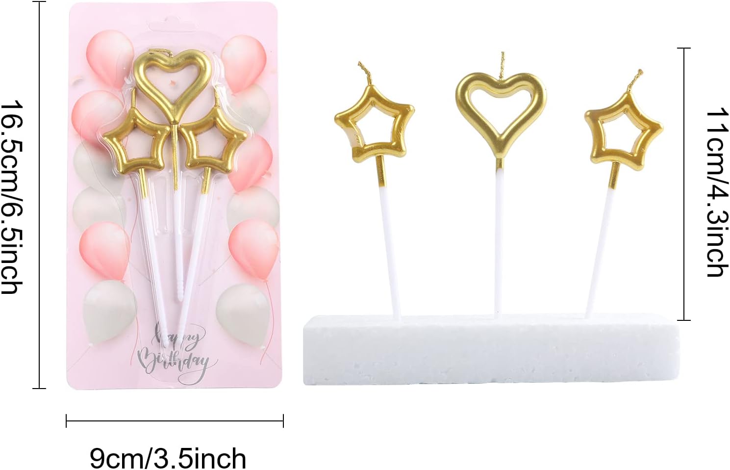 BoKin Birthday Cake Candles Set 6 Stars 3 Hearts