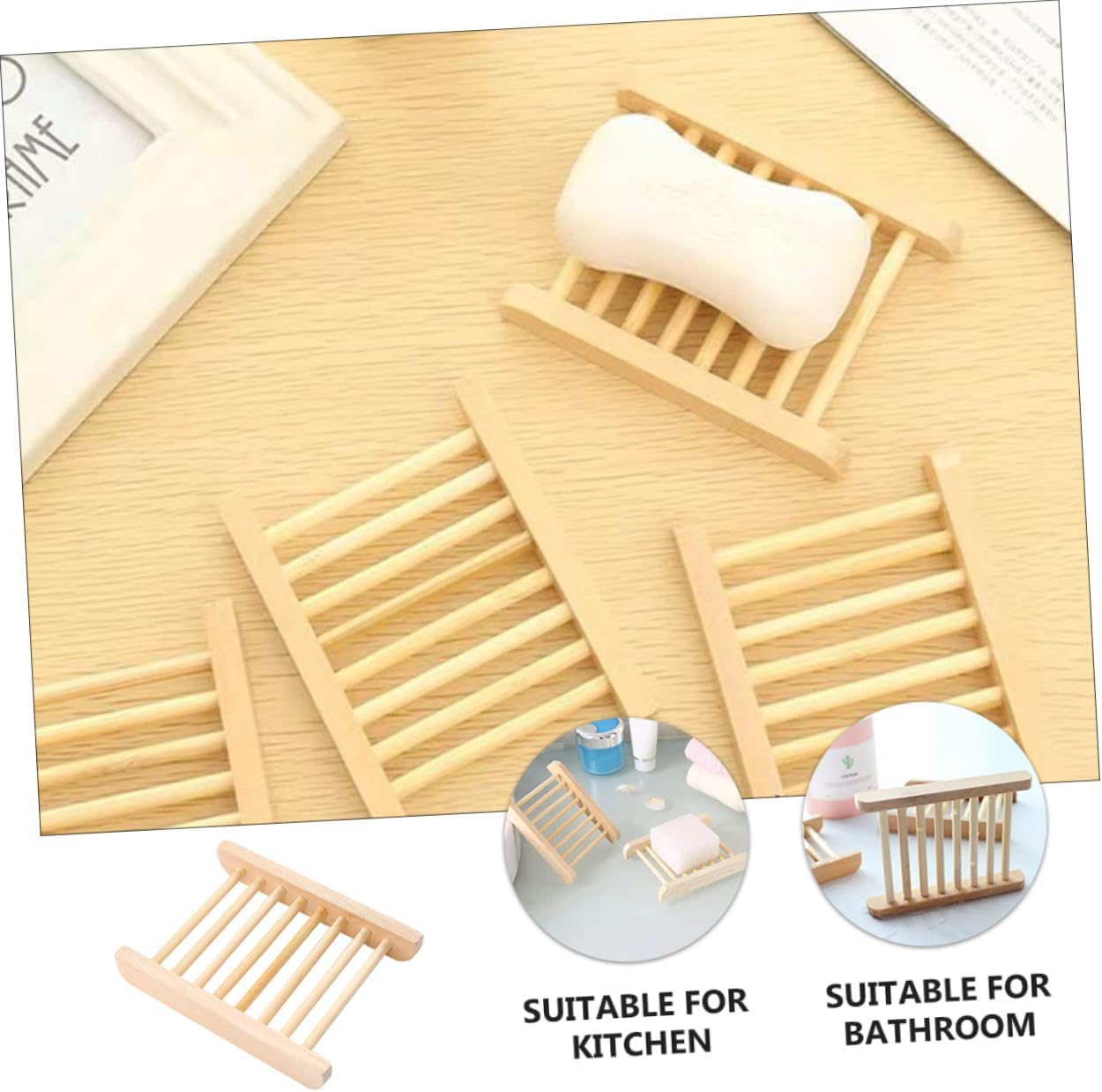 ULTECHNOVO 6Pcs Natural Wood Soap Dish Holder Drainer Tray