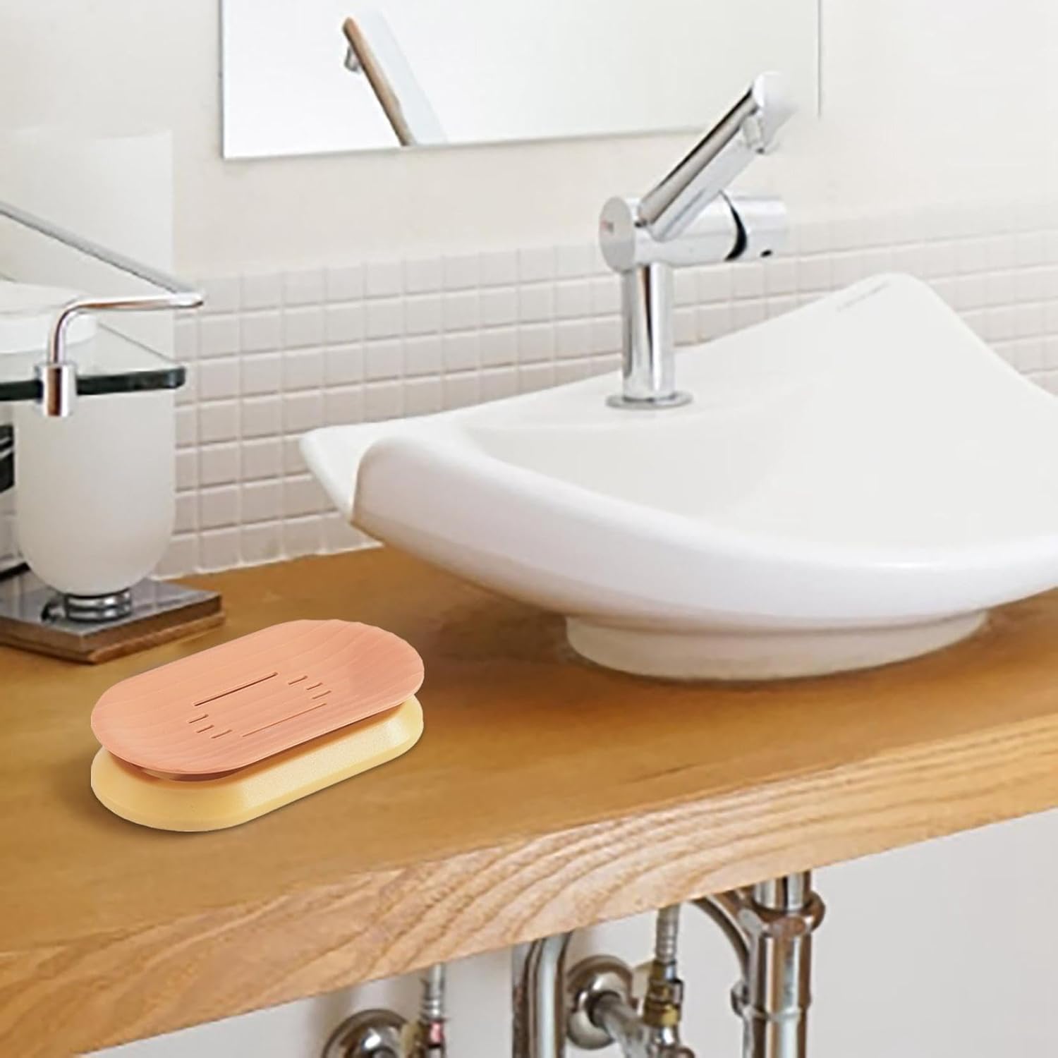 Self Draining Soap Dish with Waterfall Drain Red