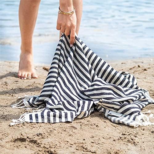 Hencely Striped Turkish Beach Towel 37x71 Navy Blue