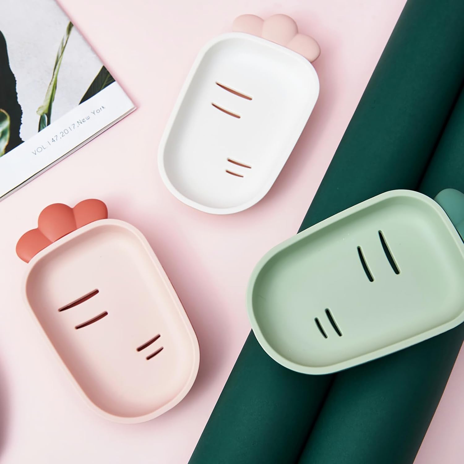 Radish Soap Dish with Double-Layer Drain Red