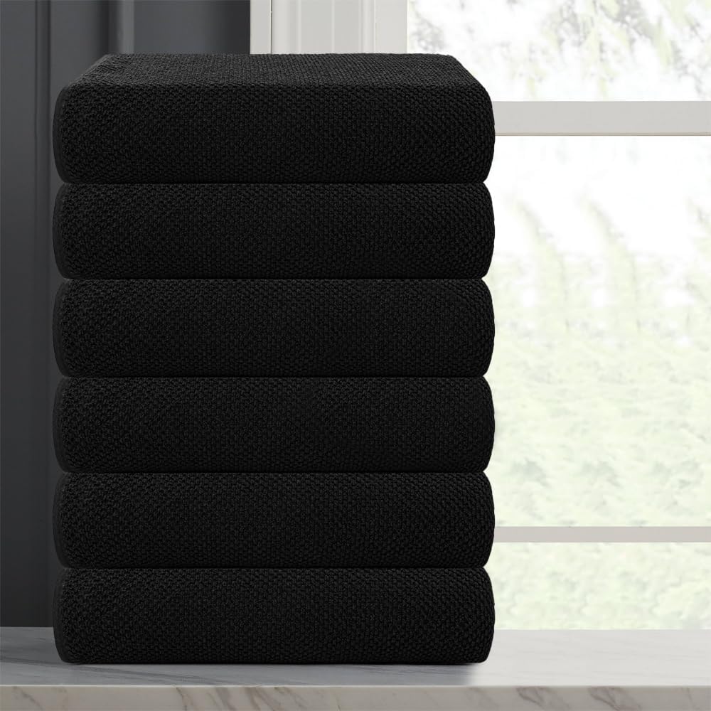 CASA COPENHAGEN 6-Piece Popcorn Textured Bath Towel Set - Black