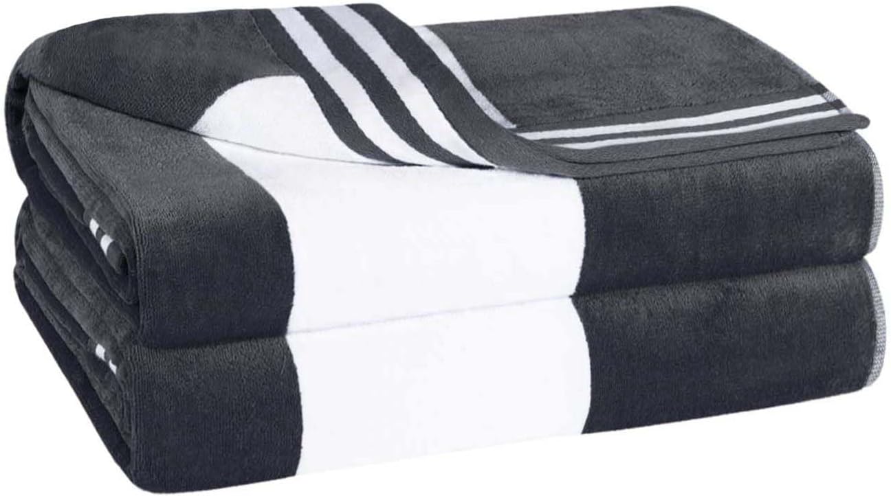 Superior Cotton Striped Beach Towels - Set of 2 Charcoal 1