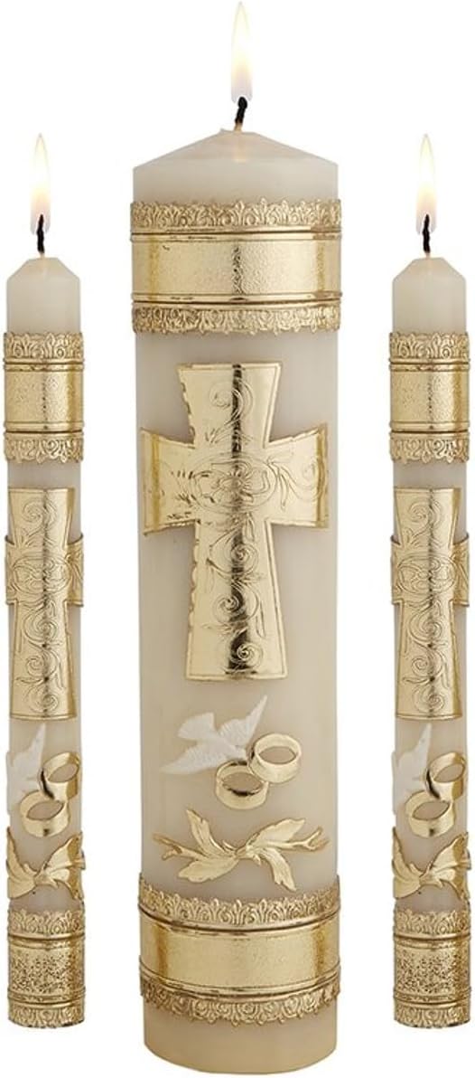 Cross Rings Wedding Candle Unity Set Pack of 2