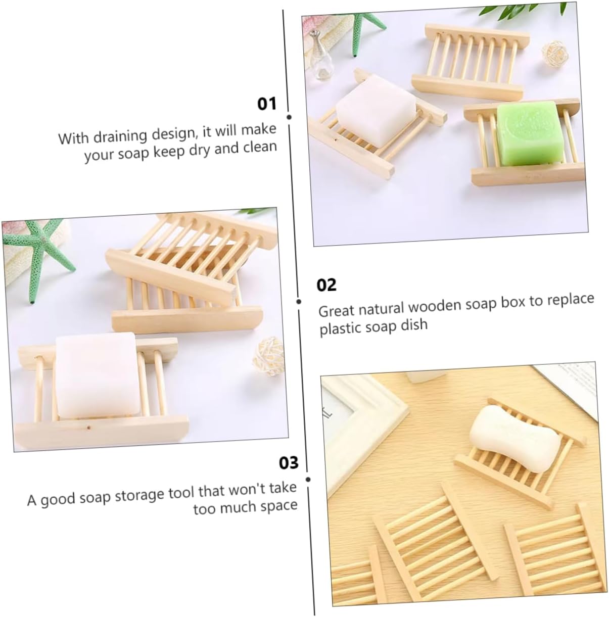 RORPOIR 6Pcs Wooden Soap Dish Tray Set for Bathroom Kitchen