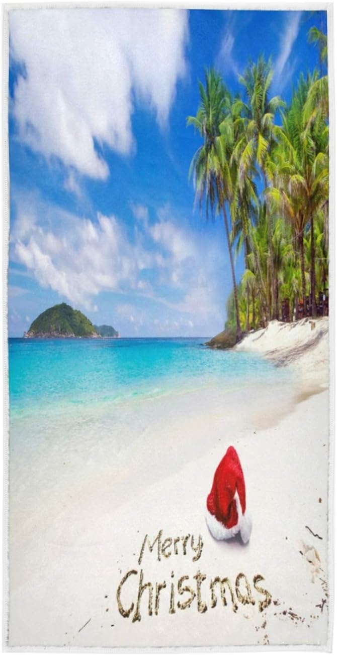 ALAZA Christmas Santa Hat Beach Towel 30x15 Inches 1