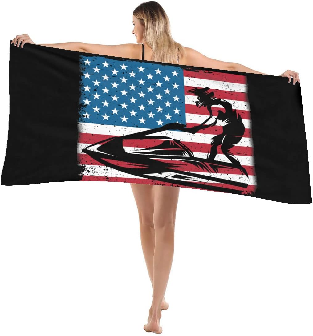 Jet Ski American Flag Microfiber Beach Towel - Extra Large Quick Dry Sand Free
