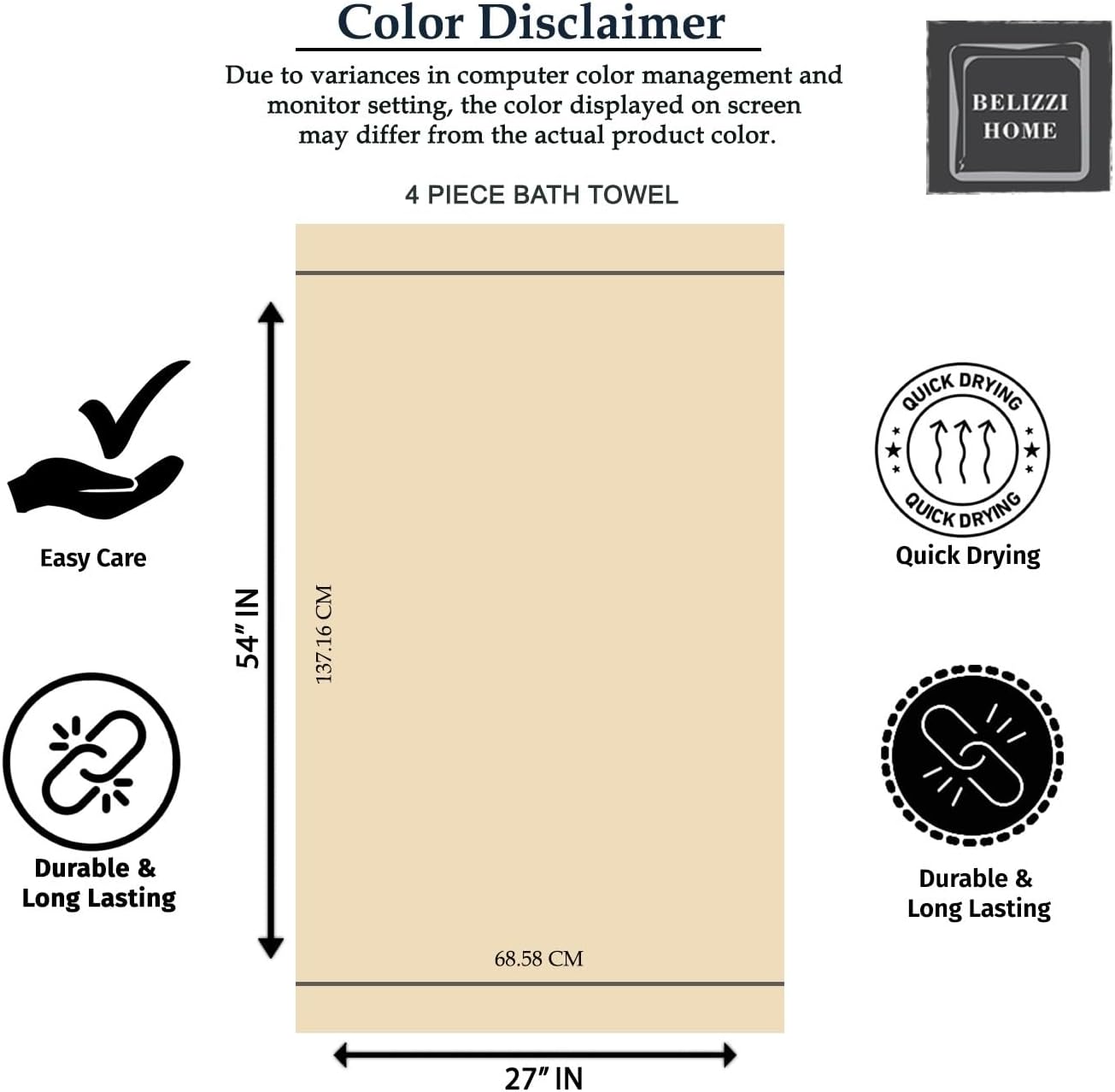 Belizzi Home 4 Pack Bath Towel Set Chocolate Brown 27x54