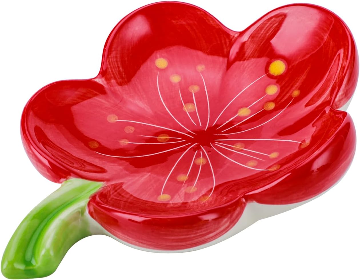 HuaLiSiJi Ceramic Flower Soap Holder - Self Draining Red