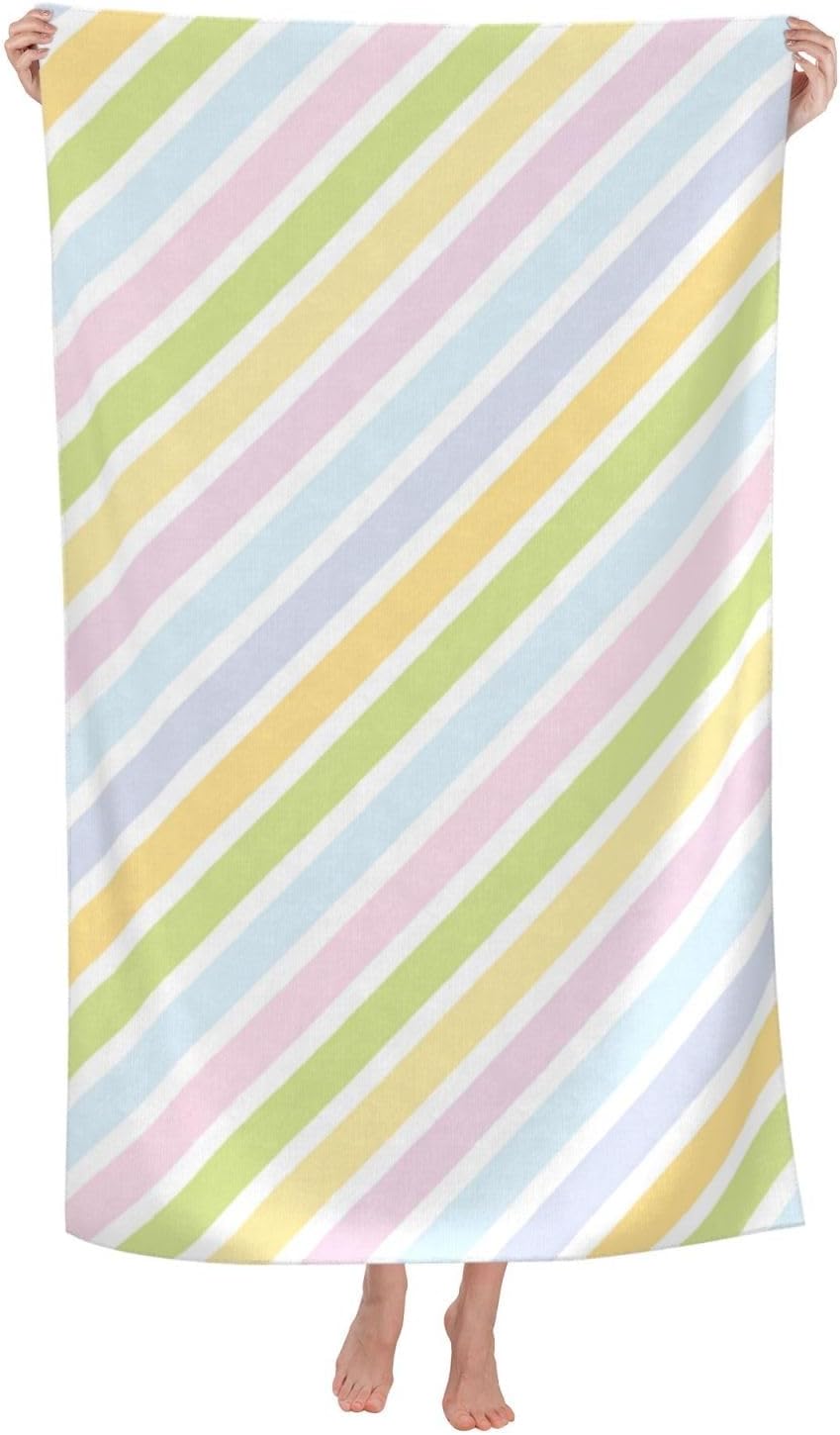 VOOHDDY Rainbow Stripe Beach Towel - Quick Dry Microfiber
