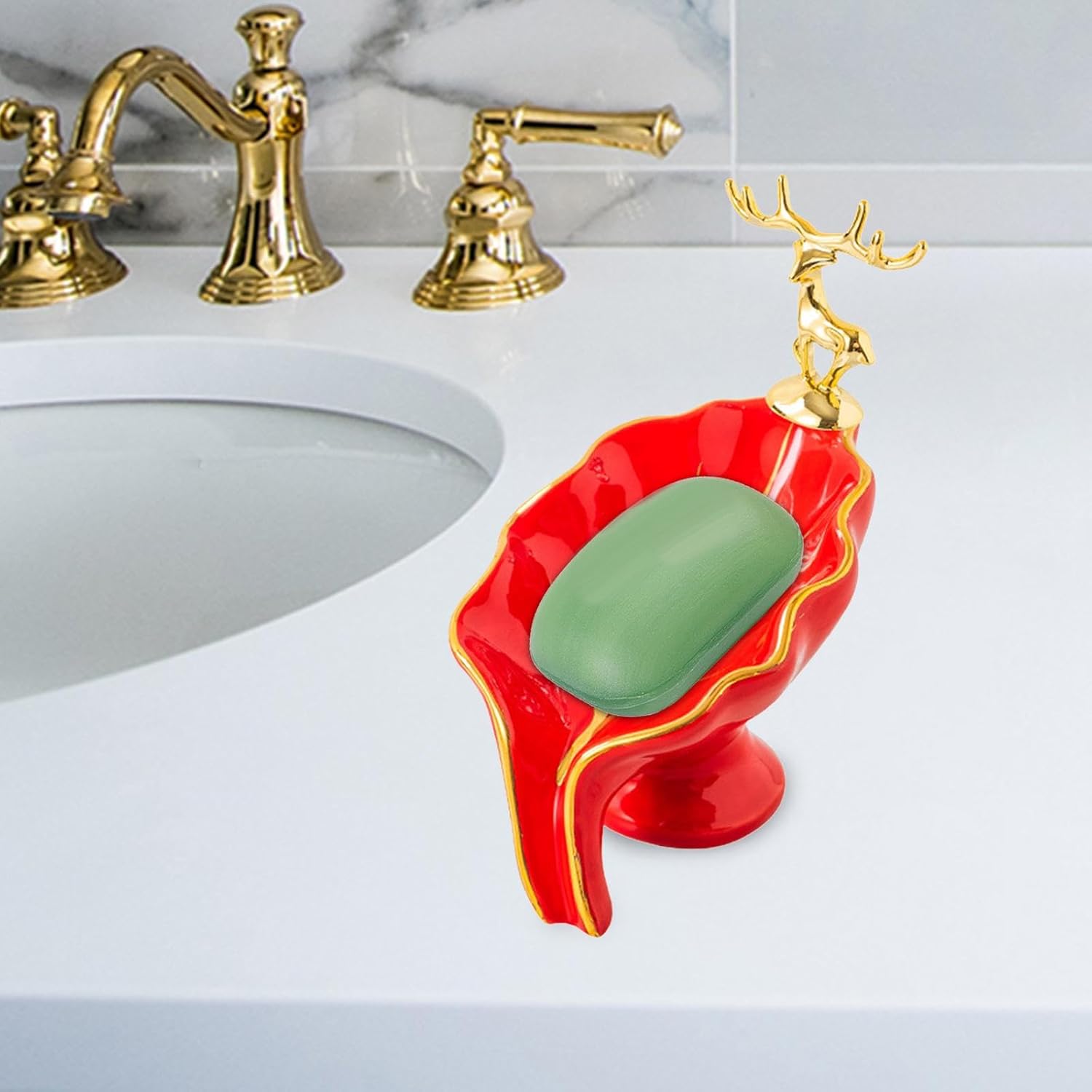 Leaf Shape Ceramic Soap Dish Holder Red