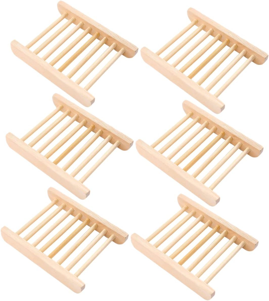 RORPOIR 6Pcs Wooden Soap Dish Tray Set for Bathroom Kitchen