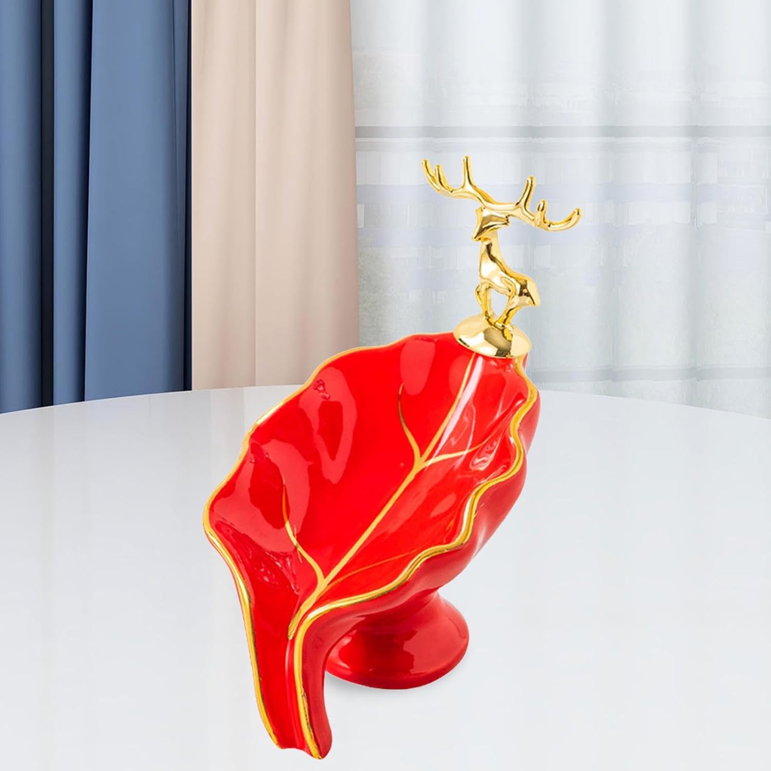 Leaf Shape Ceramic Soap Dish Holder Red