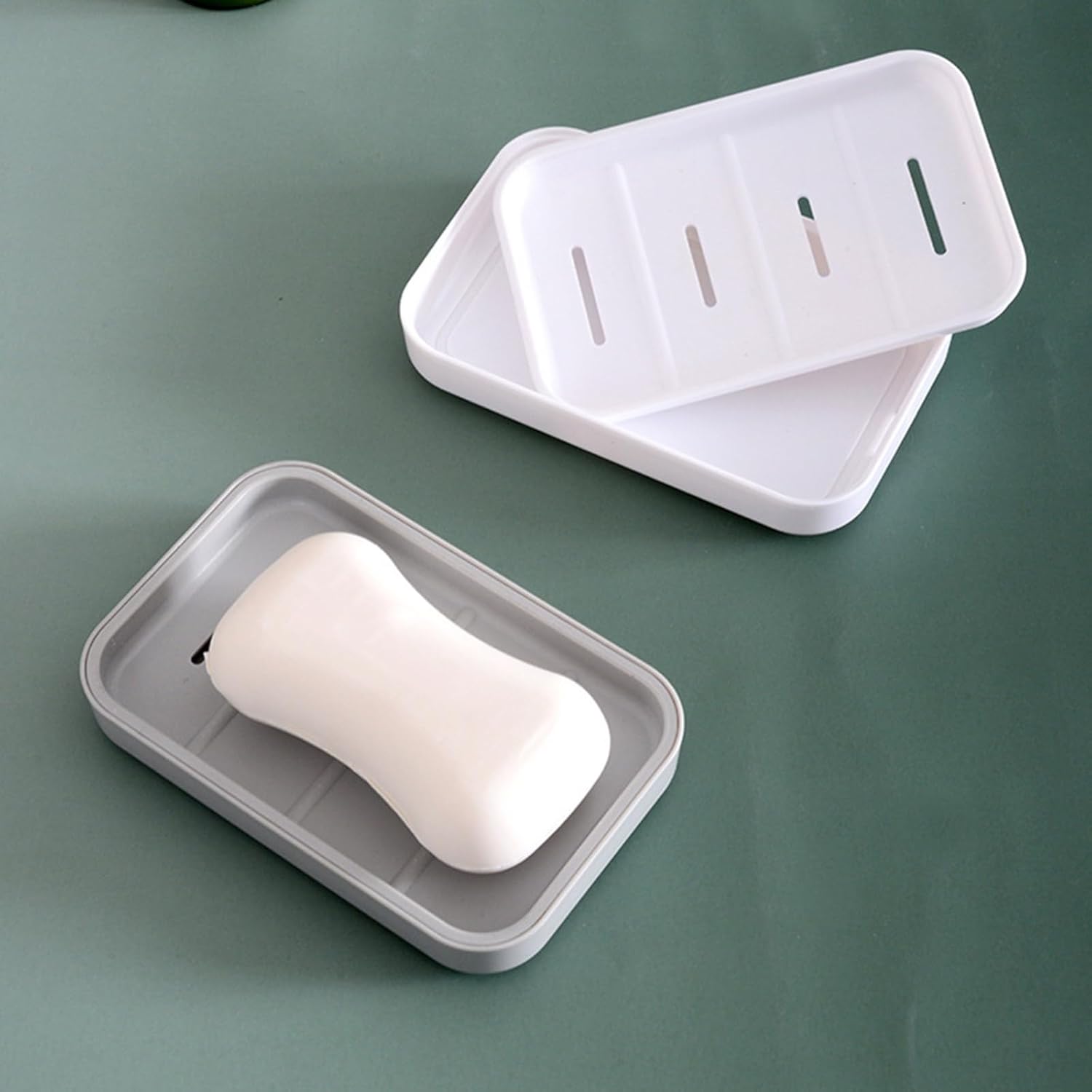 2PCS Soap Dish with Drain Container for Shower and Kitchen