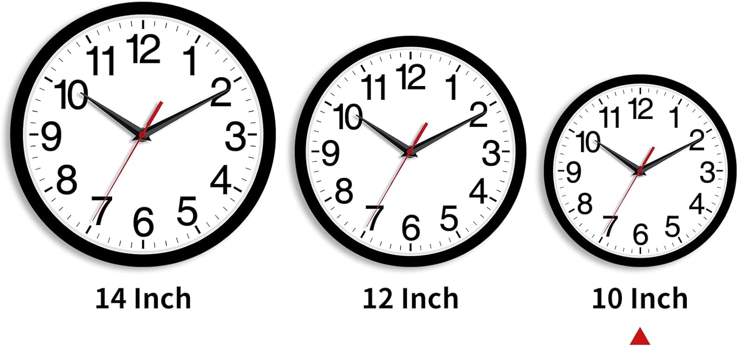 Rohioue 10 Inch Black Wall Clock Modern Silent Non Ticking Analog