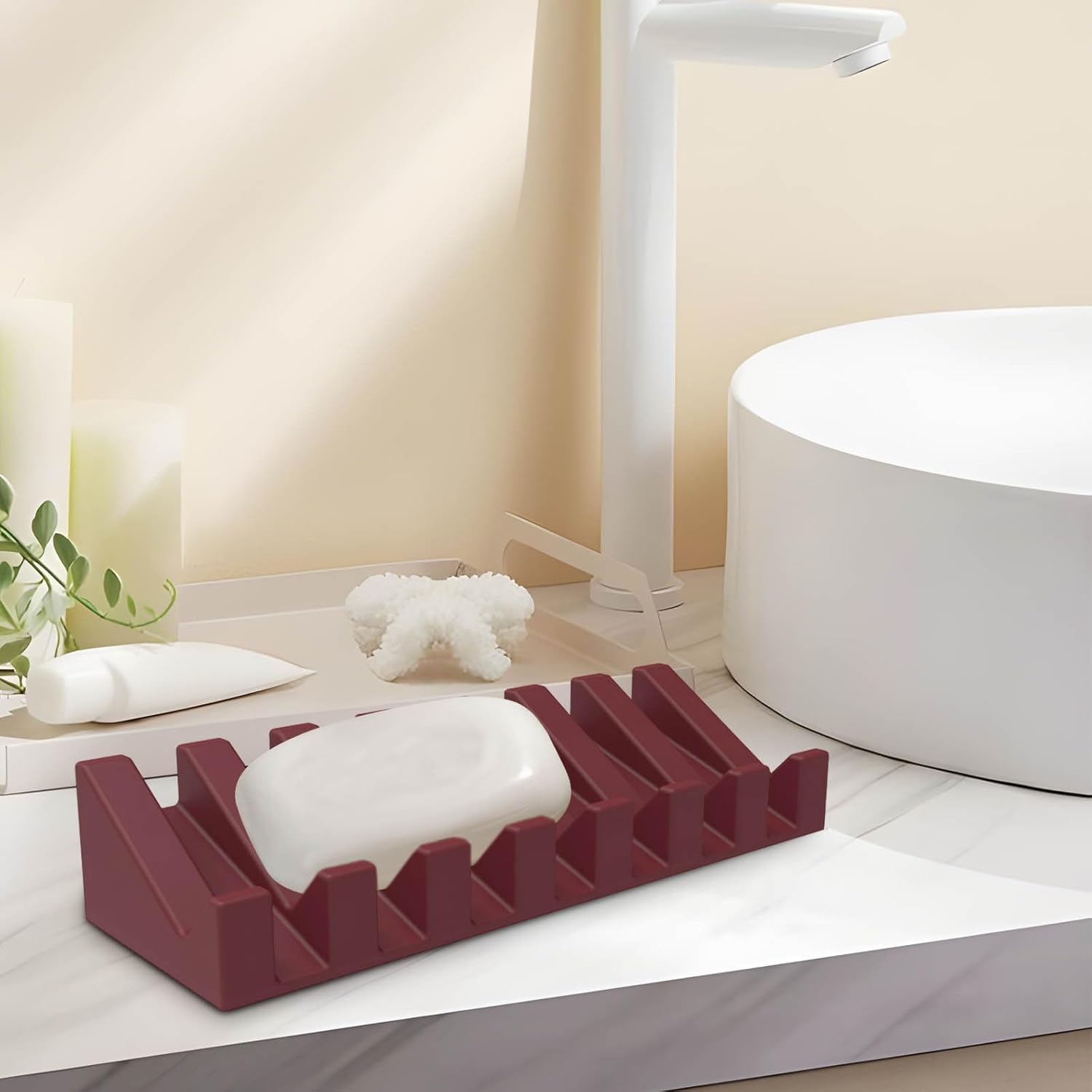 Silicone Soap Dish with Waterfall Drain Hot Pink