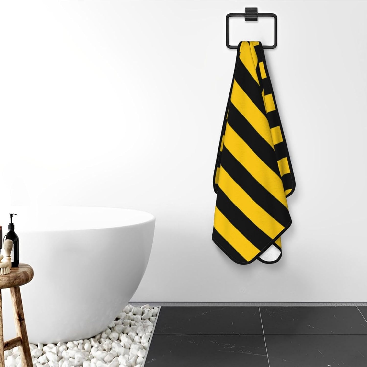 Yellow Black Stripe Beach Towel for Adults Kids