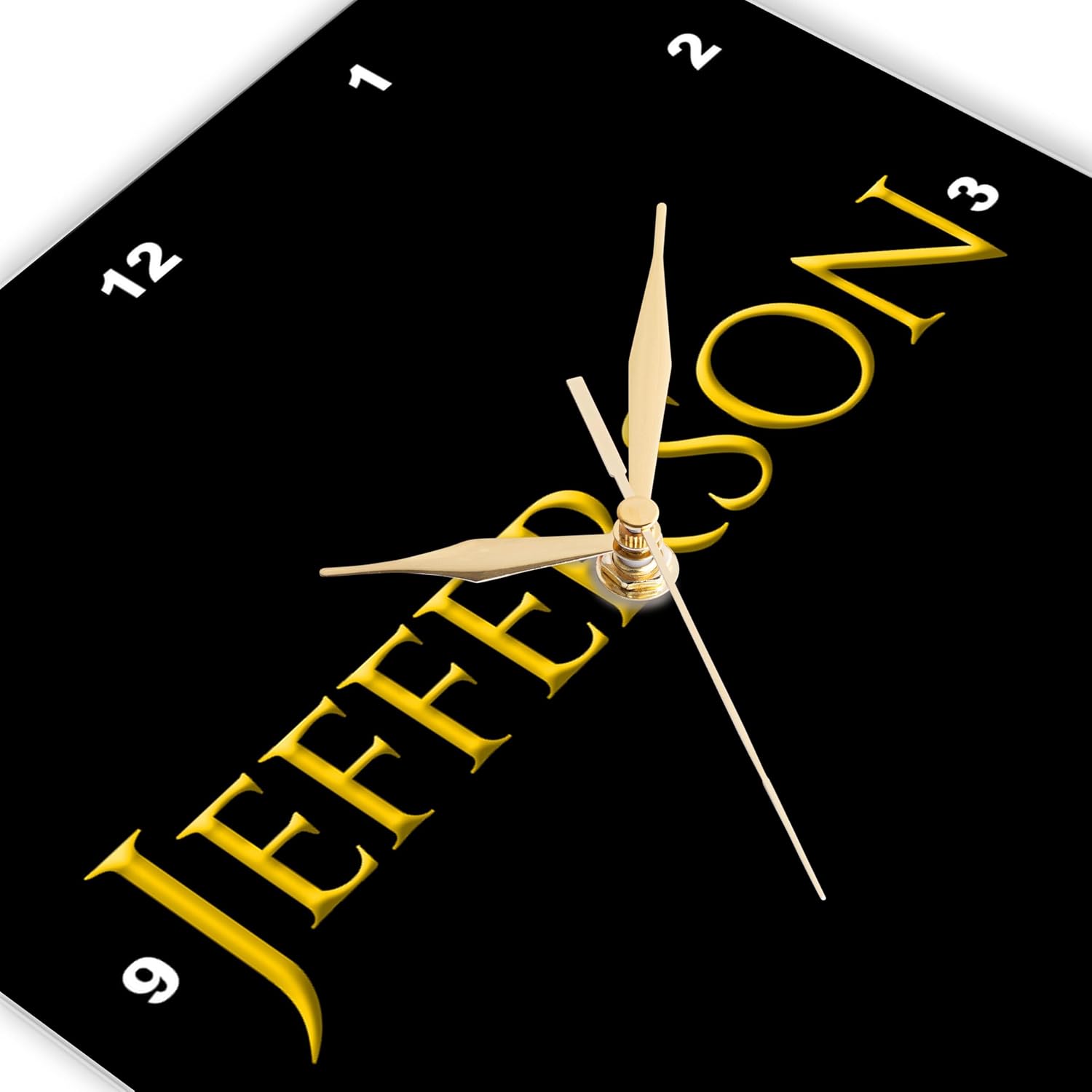 3dRose Wall Clock Silent - 15 Inch Jefferson Classic Baby Name Yellow on Black