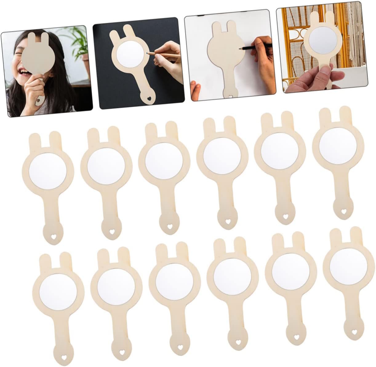Angoily 12pcs Mini Wooden Mirror Set DIY Handmade
