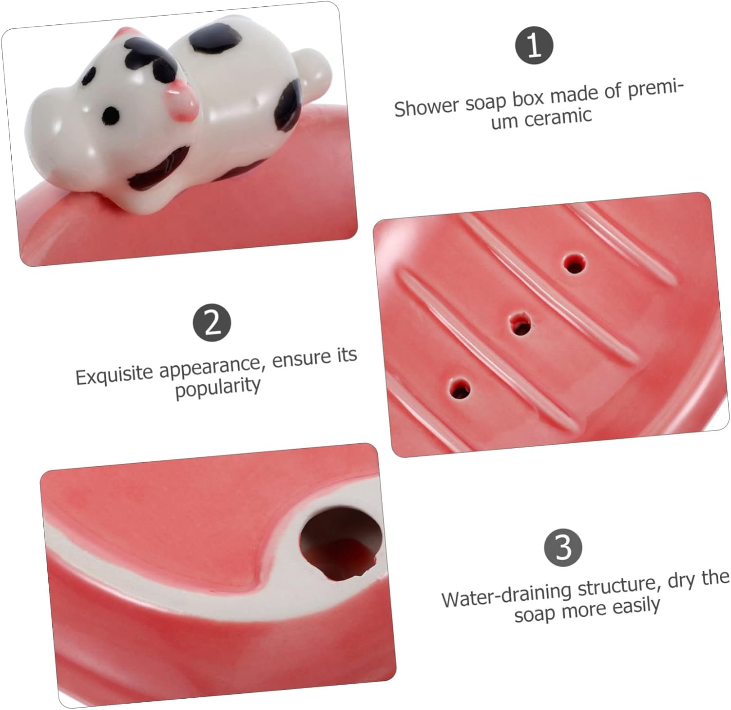 Unomor Cute Cow Ceramic Soap Dish Holder for Bathroom Kitchen