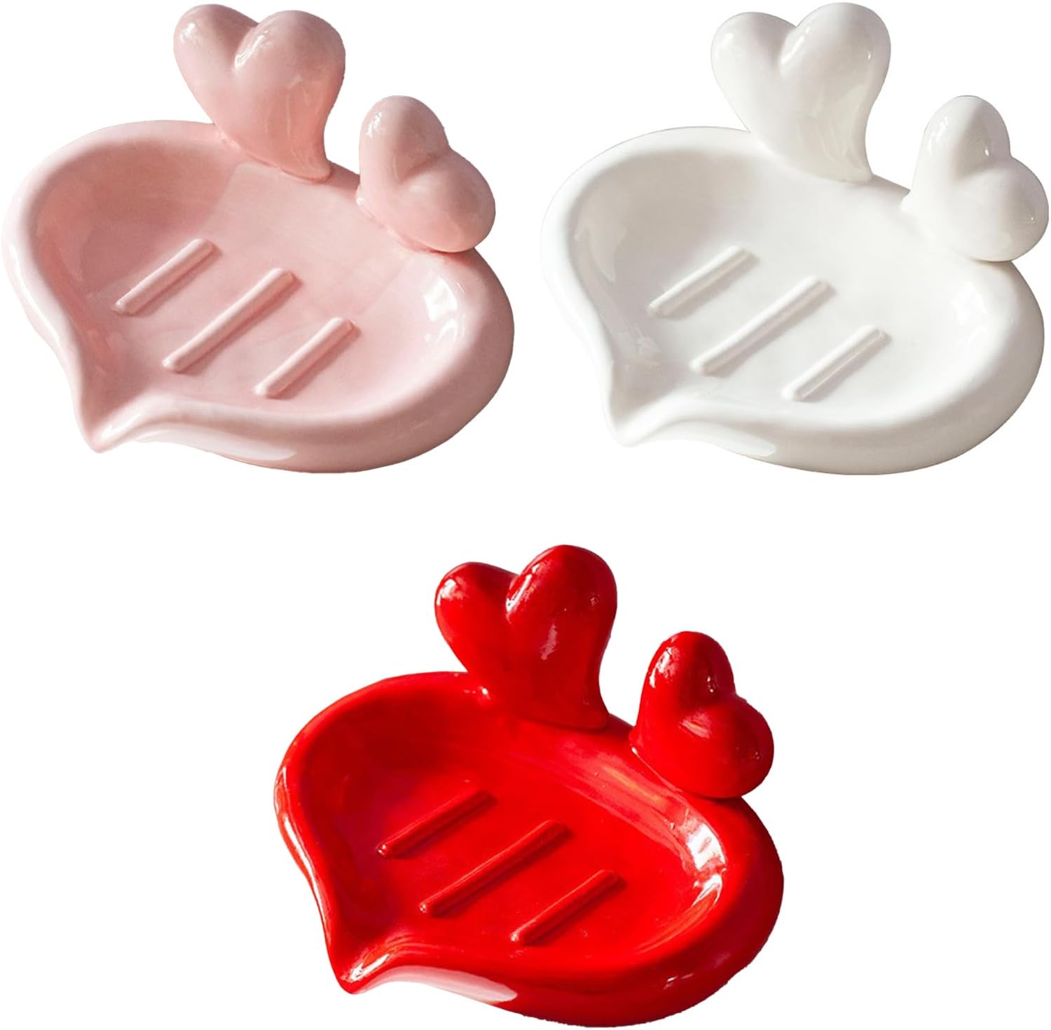 MISNODE Heart-Shaped Ceramic Self Draining Soap Dish