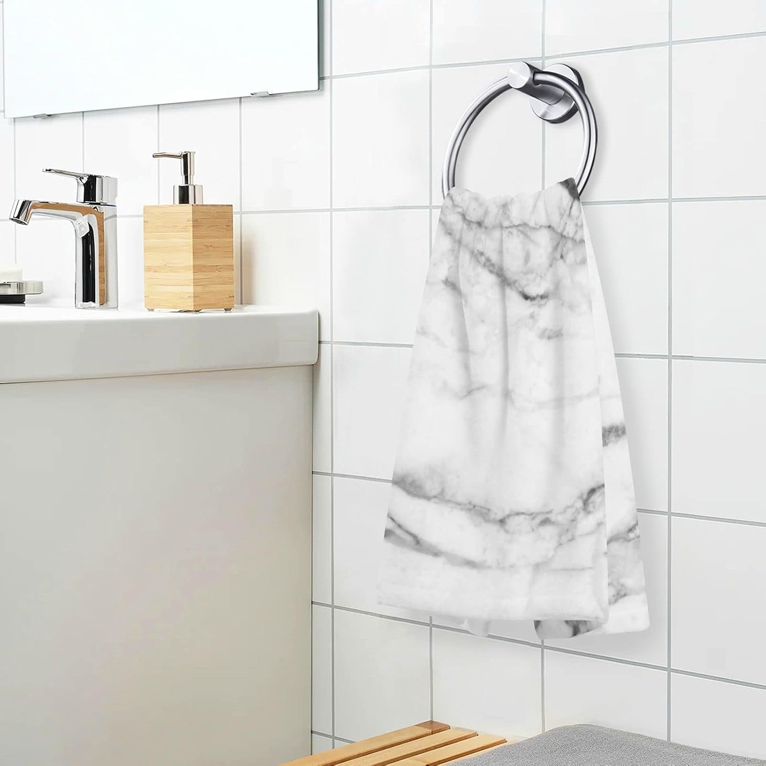 ALAZA White Marble Texture Bath Towel Set of 2