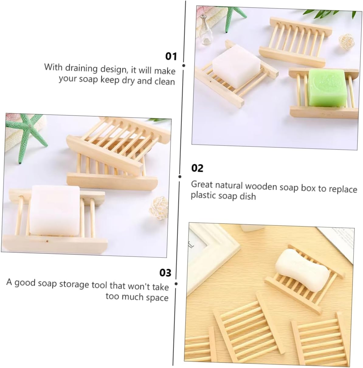 PRETYZOOM Natural Wood Soap Dish for Bathroom Kitchen 1