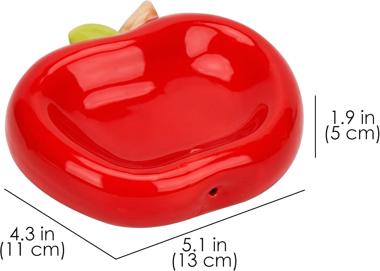 Red Apple Shaped Ceramic Soap Dish with Drainage Holes