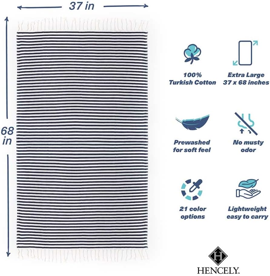 Hencely Striped Turkish Beach Towel 37x71 Navy Blue