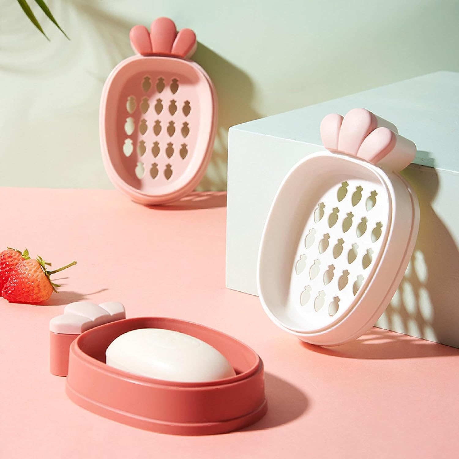 Drain Soap Dish with Lid Double Layer Plastic Holder for Bathroom