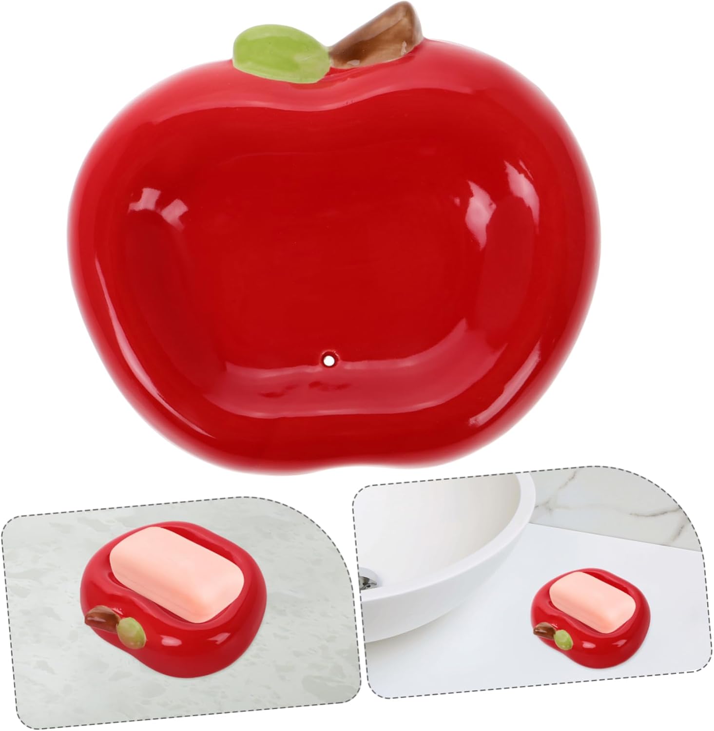 MAGICLULU Apple Shaped Ceramic Soap Holder with Drainage