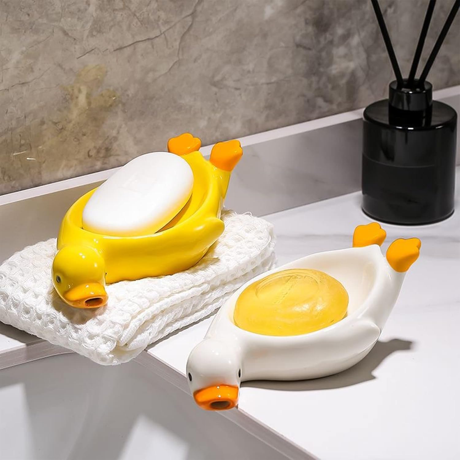 Ceramic Self Draining Soap Dish in Cute Duck Shape