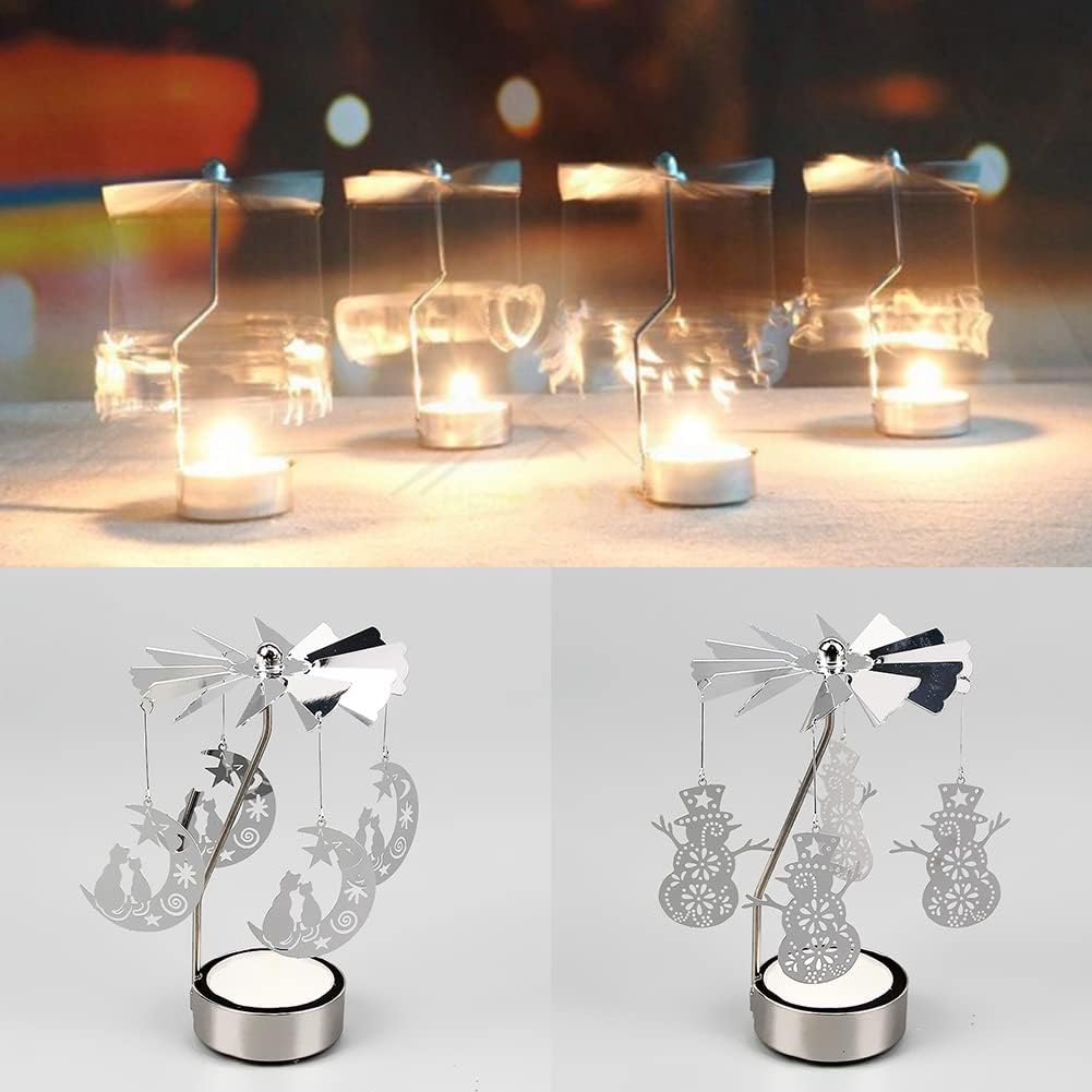 Spinning Tea Light Holder Silver Moon Angel Fairy