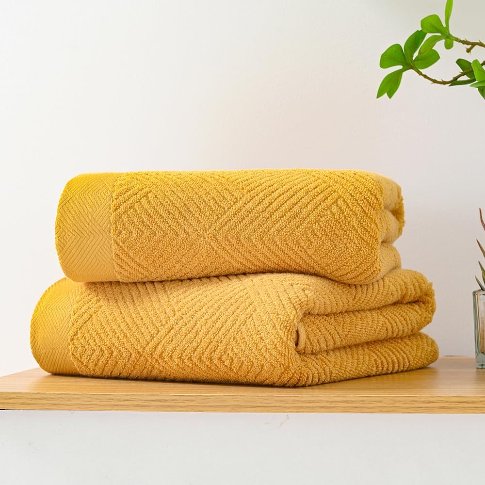 Sense Gnosis Yellow Striped Bath Towels Set of 2