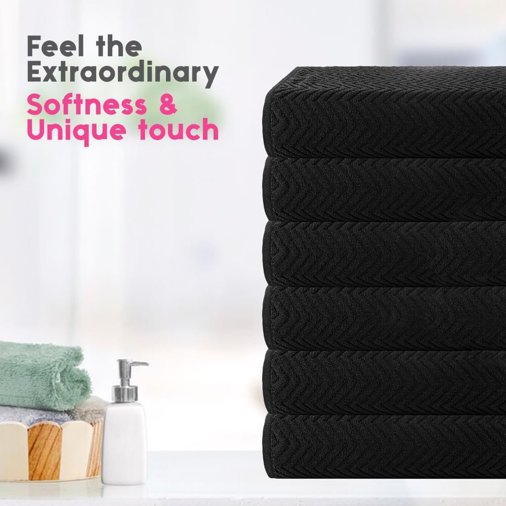 CASA COPENHAGEN 6-Piece Wave Textured Bath Towel Set - Black 1