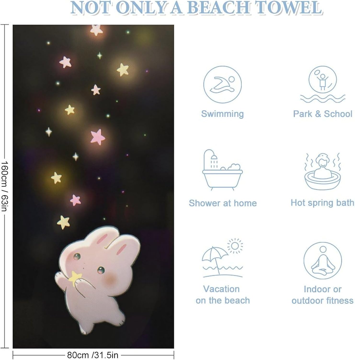 Cute Rabbit Fluffy Beach Towel 32x64 Inch 1