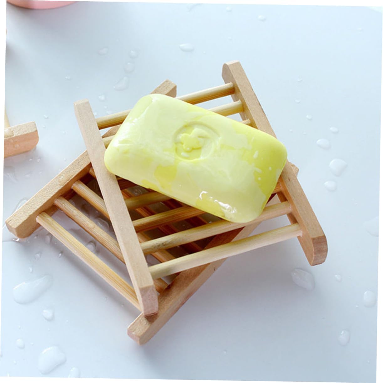ULTECHNOVO 6Pcs Natural Wood Soap Dish Holder Drainer Tray