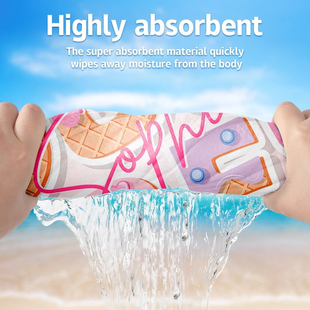 Personalized Beach Towels for Kids with Name - Ice Cream Drip Monogram