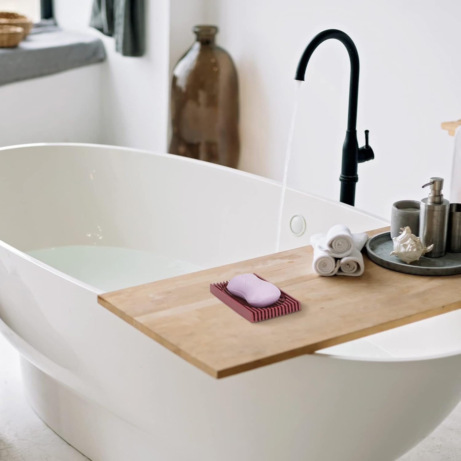 Cielobra 2PCS Red Silicone Soap Dish with Drain