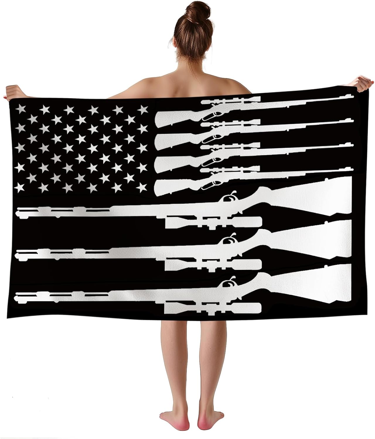 WZOMT Funny Flag Beach Towel - Microfiber Patriotic Blanket
