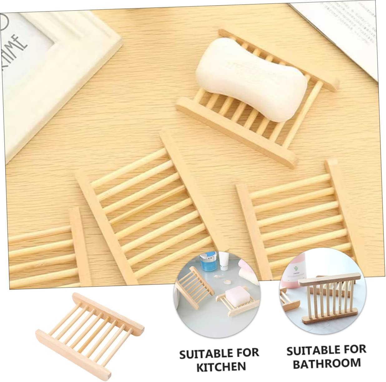 Alipis 6Pcs Wooden Soap Dish Tray Holder for Bathroom Kitchen