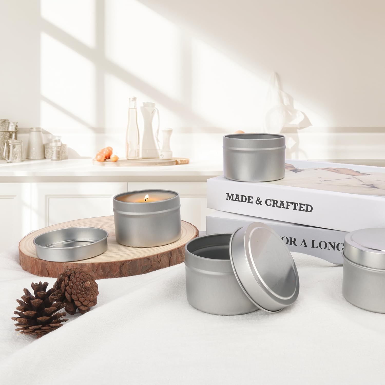 GENHAKON 48-Pack 4 oz Silvery Candle Tins