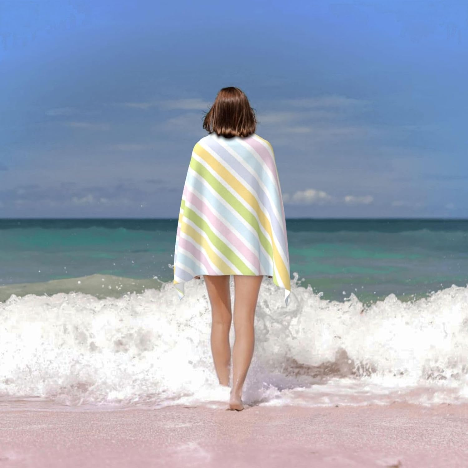 VOOHDDY Rainbow Stripe Beach Towel - Quick Dry Microfiber