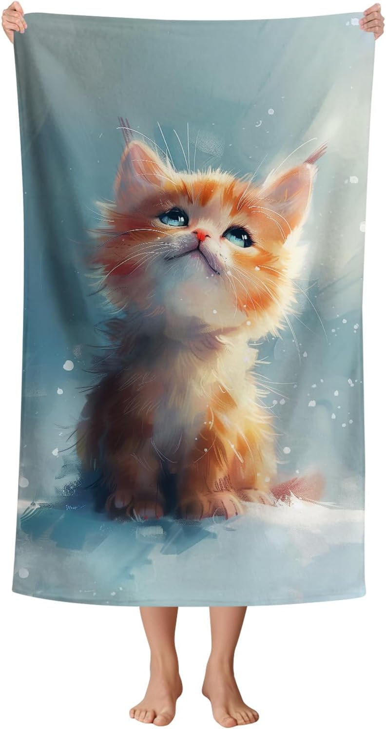 WZOMT Cute Cat Beach Towel - 32x52 Inch Microfiber
