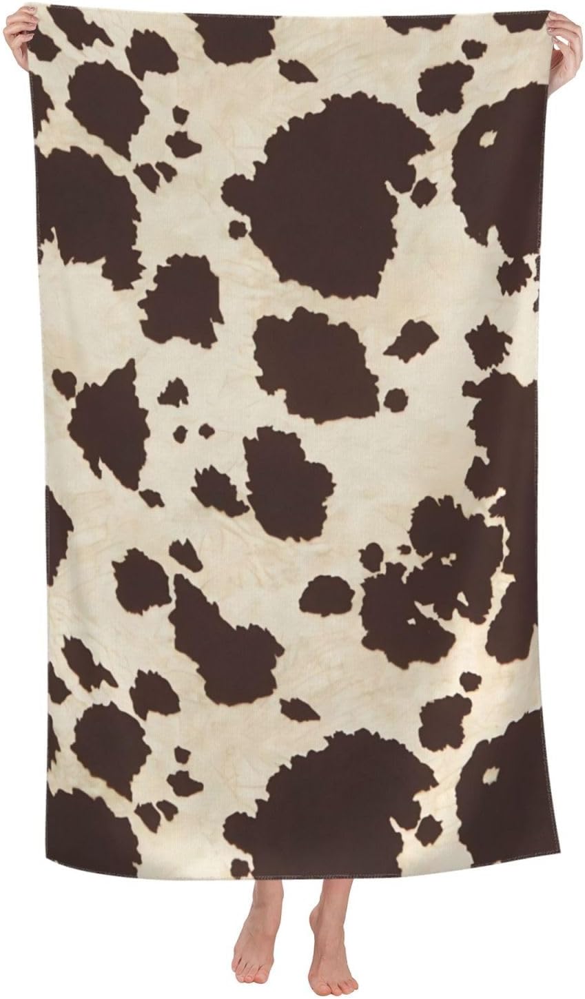 VOOHDDY Retro Cow Print Microfiber Beach Towel