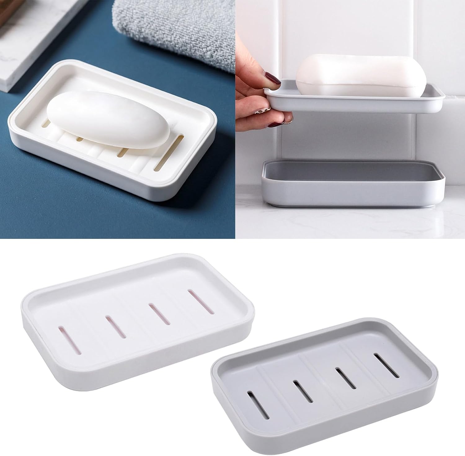 2PCS Soap Dish with Drain Container for Shower and Kitchen